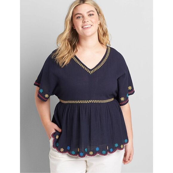 Lane Bryant Embroidered Babydoll Top - Picture 1 of 5